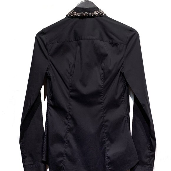 Prada Black Cotton Shirt with Crystals Embellished Collar - Picture 3 of 10